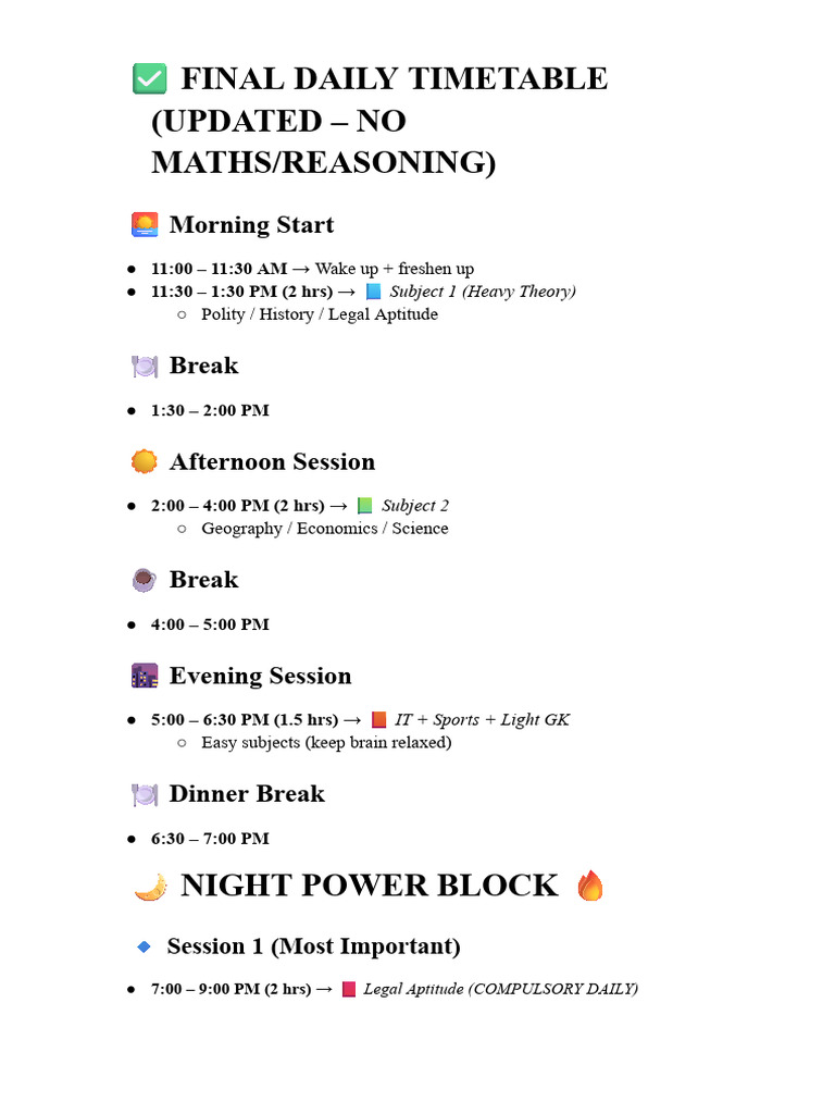 FINAL DAILY TIMETABLE - Google Docs | PDF