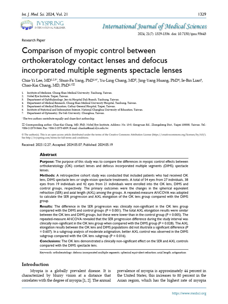 Comparison of Myopic Control Between OK & DIMS | PDF | Myopia ...
