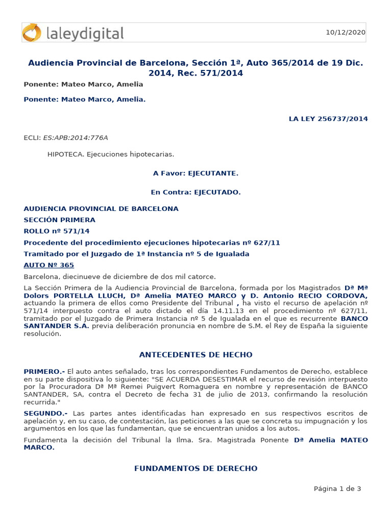 Juzgado Expide Certif. Art. 654 LEC. a APB 19-12-2014 | PDF | Apelación ...
