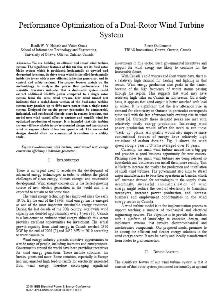 Performance Optimization of a Dual-rotor Wind Turbine System | PDF ...