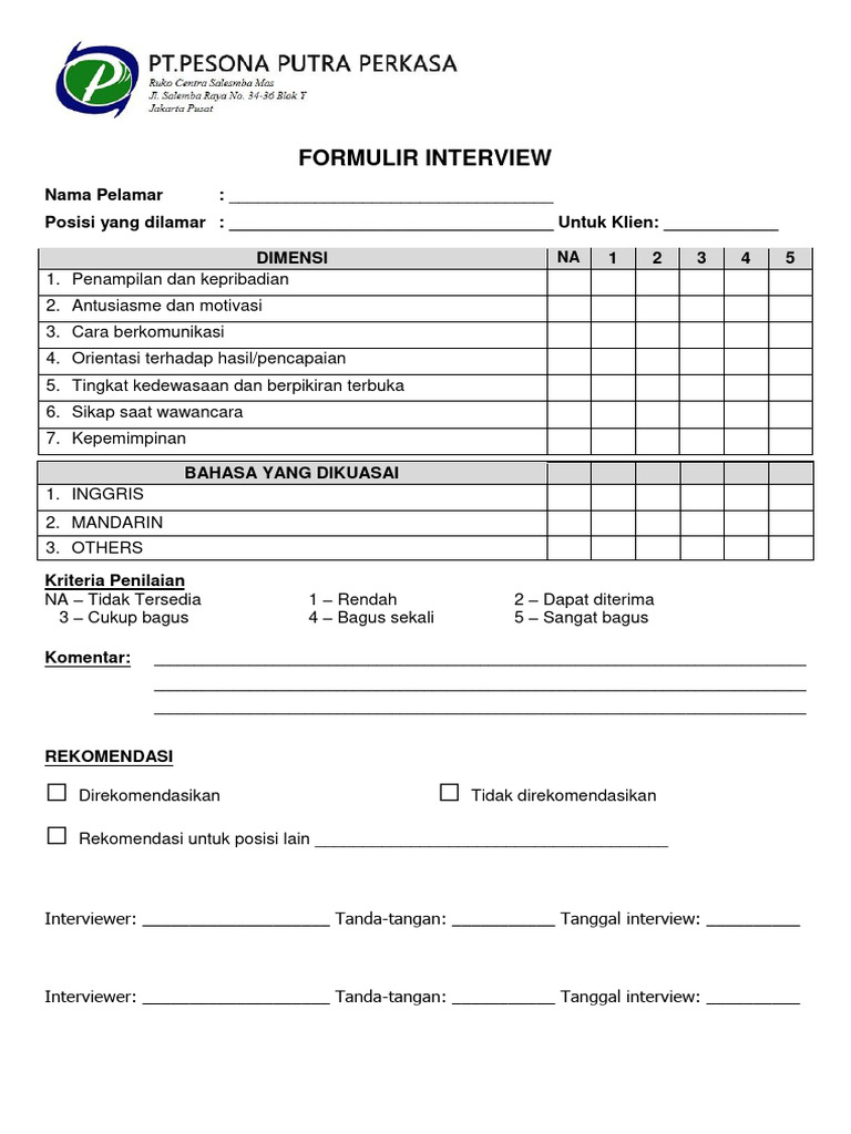 Formulir Interview | PDF