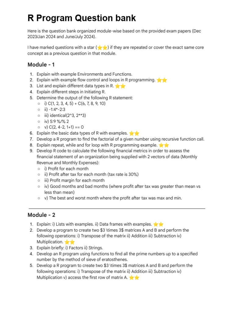 R Programming Question Bank | PDF | Matrix (Mathematics) | Control Flow