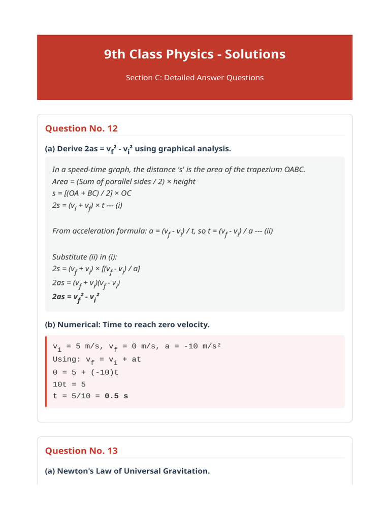 Physics 9th SectionC Solutions | PDF