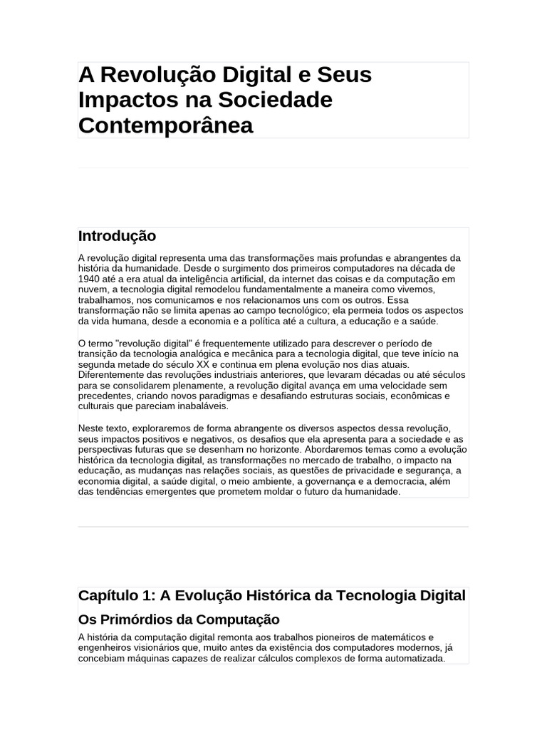 A Revolução Digital e Seus Impactos na Sociedade Contemporânea | PDF ...