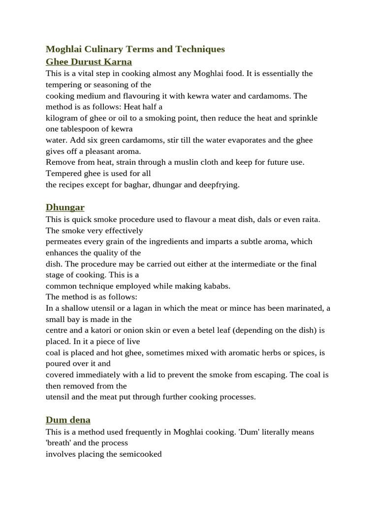 Moghlai Culinary Terms and Techniques | PDF | Curry | Coriander