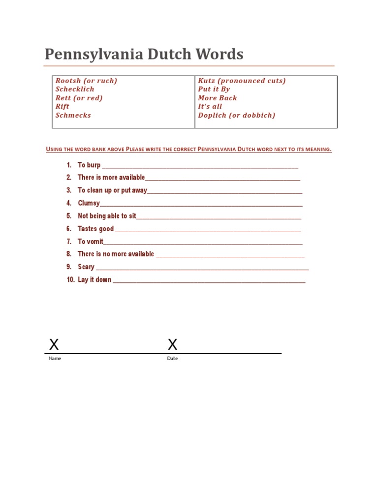 Pennsylvania Dutch Vocabulary Guide | PDF | Language Arts &amp; Discipline