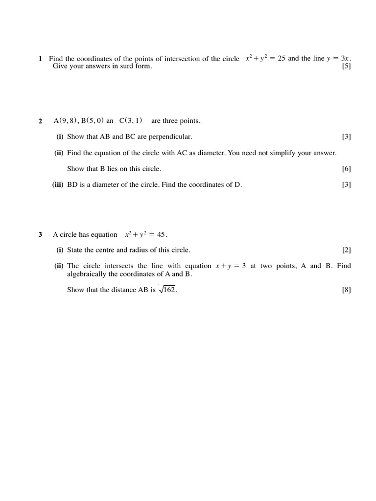 Intersecting Circle a-level Worksheet | PDF | Circle | Perpendicular