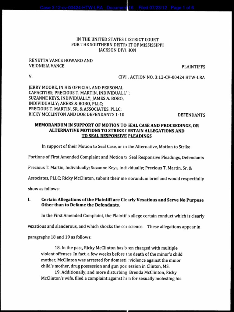 Memo in Support of Motion to Strike