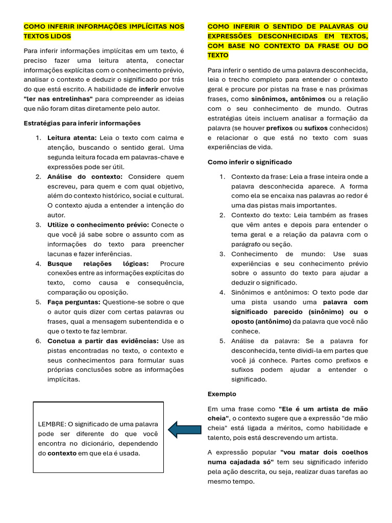 Como Inferir Informações Implícitas Nos Textos Lidos | PDF | Pronome ...