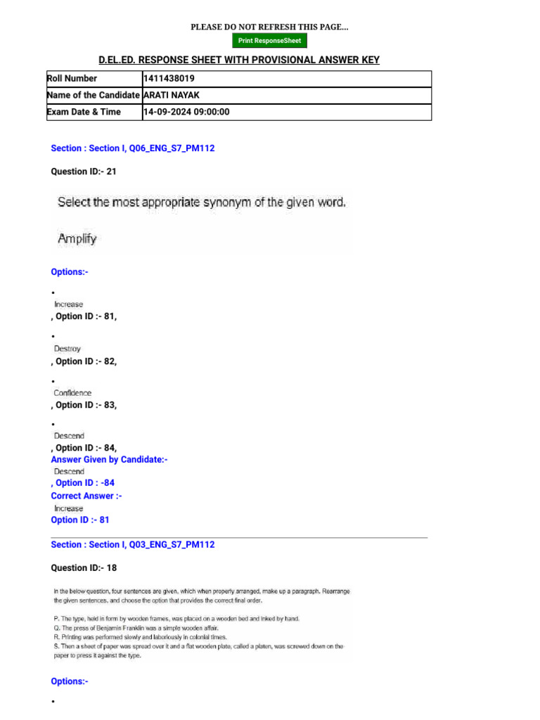Response Sheet | PDF