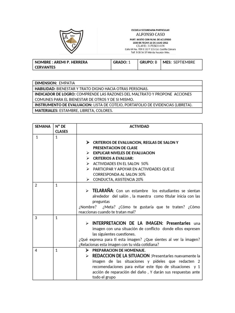 Plan 1 Trimestre Tutoria | PDF | Las emociones | Sicología