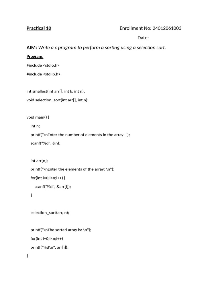 Practical 10 DS (Sorting) | PDF