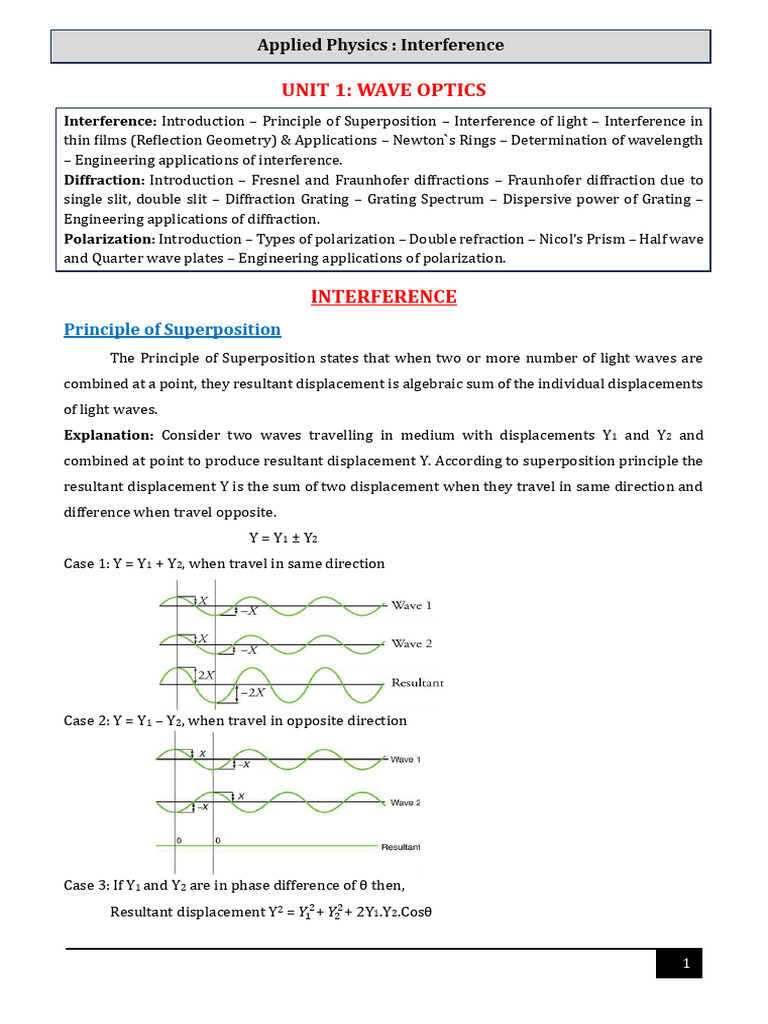 Unit-1 Interference, Diffraction and Polarization | PDF | Diffraction ...