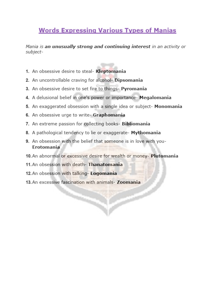 Various Types of Manias | PDF