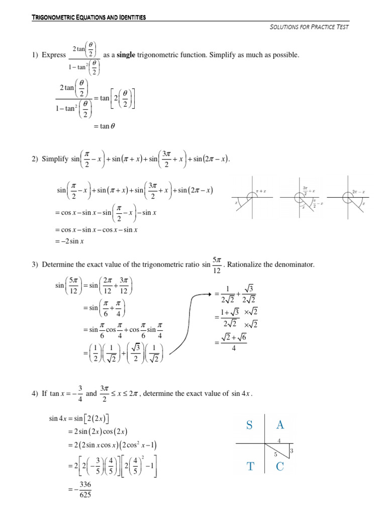 Practice Test - Solutions | PDF | Trigonometric Functions | Subtraction