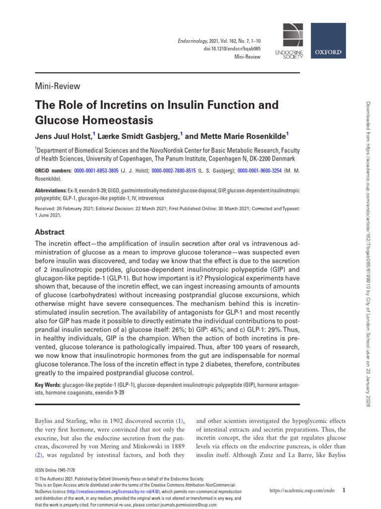 The Role of Incretins on Insulin Function and Glucose Homeostasis | PDF ...