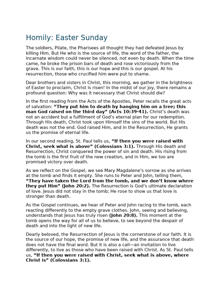 Easter Sunday 5 Minute Homily | PDF | Resurrection Of Jesus | Jesus