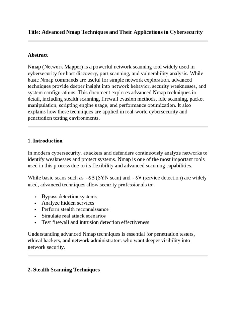 Advanced Nmap Techniques and Their Applications in Cybersecurity | PDF ...