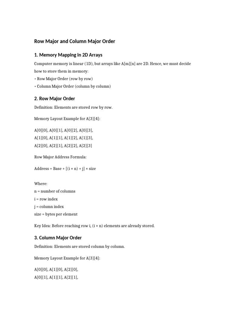 Row Column Major Revision Notes | PDF