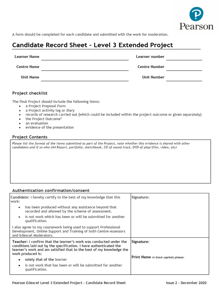 1. Candidate record sheet | PDF