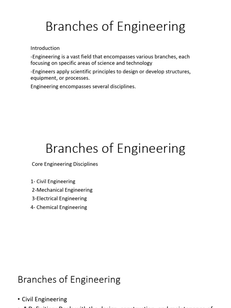 Fundamental Lec 2 Branches of Engineering | PDF | Engineering | Civil ...