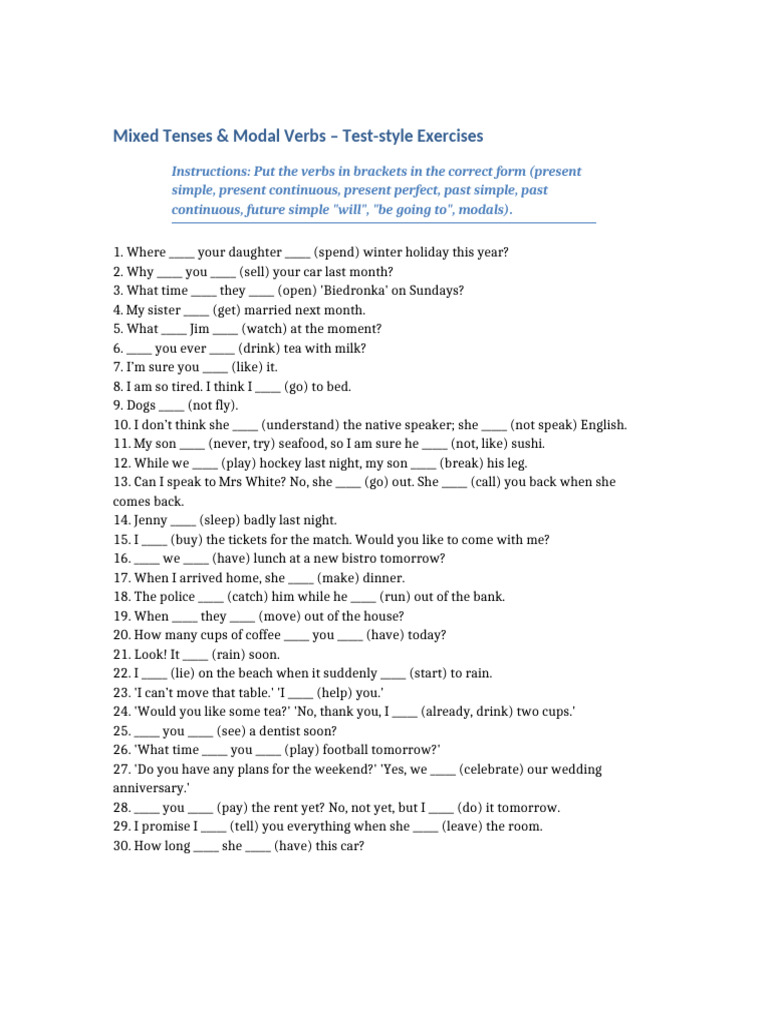 mixed_tenses_exercises | PDF | Linguistics