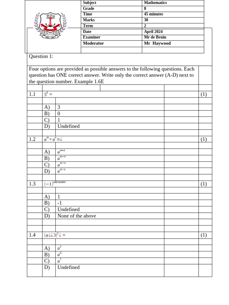 Mathematics Grade 8 Term 2. | PDF