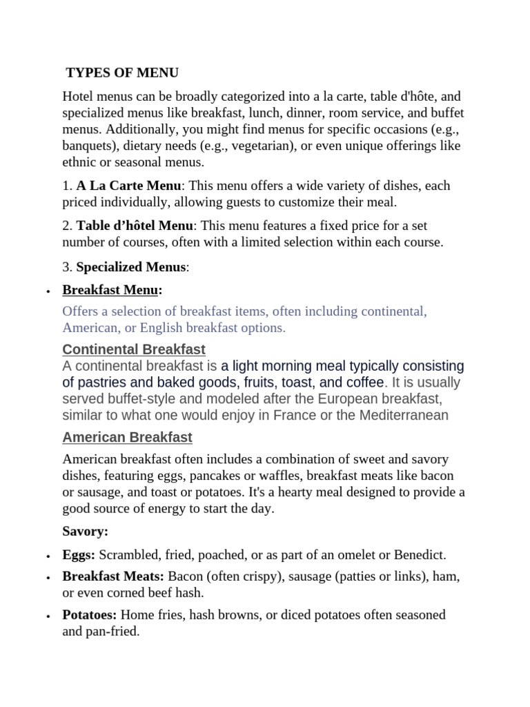 Types of Menu | PDF | Menu | Drink