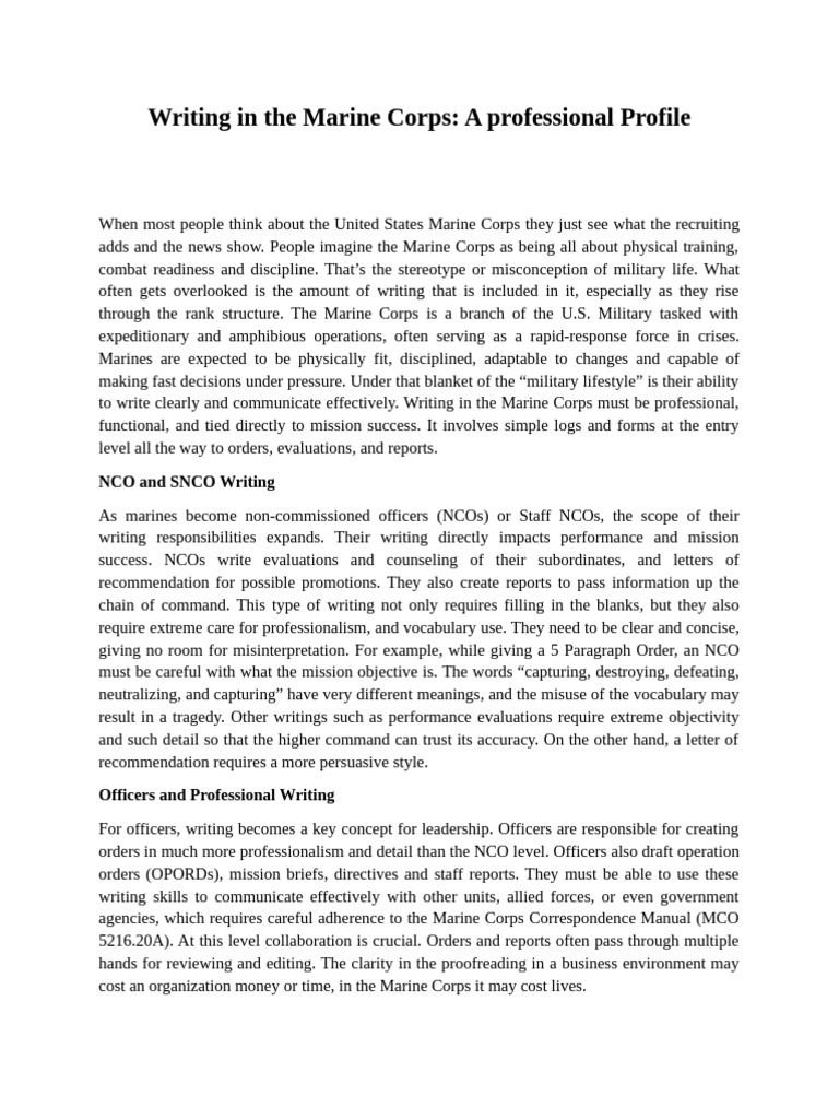 Writing in The Marine Corps | PDF | Non Commissioned Officer | United ...