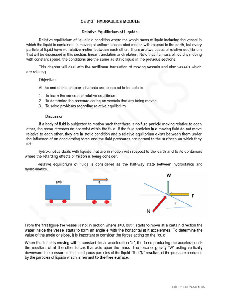 Relative Equilibrium of Liquids | PDF | Force | Acceleration