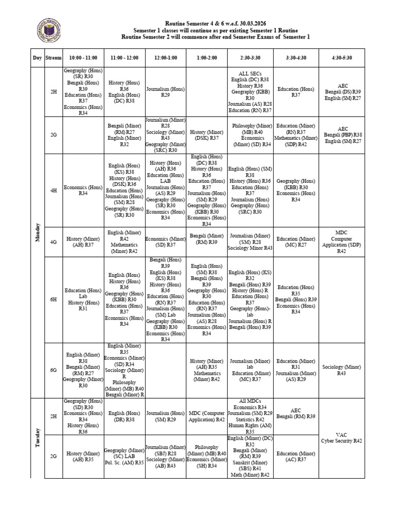 Even Semester Routine 2026 | PDF | Science
