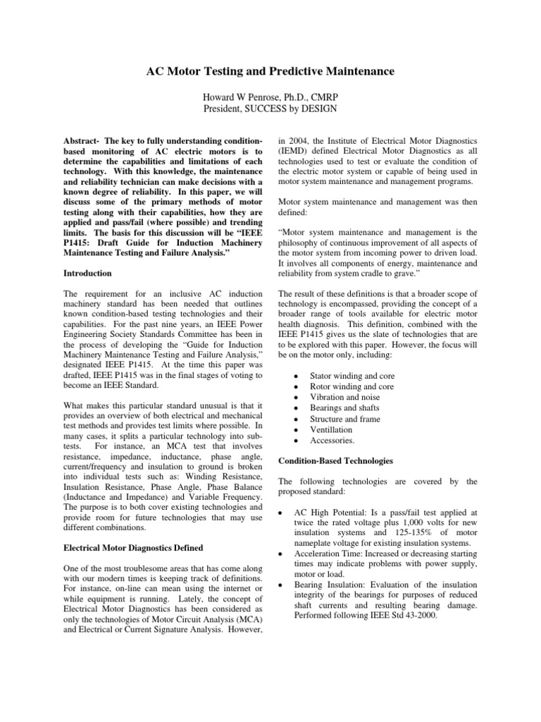 AC Motor Testing & Predictive Maintenance | PDF