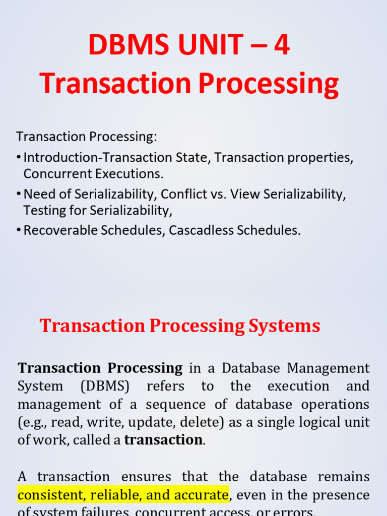 DBMS UNIT 4 -Transaction | PDF | Database Transaction | Databases