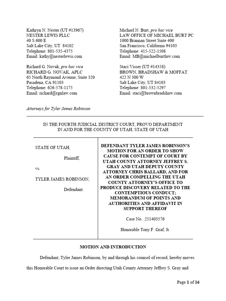 Robinson Motion Contempt Show Cause | PDF | Discovery (Law) | Prosecutor