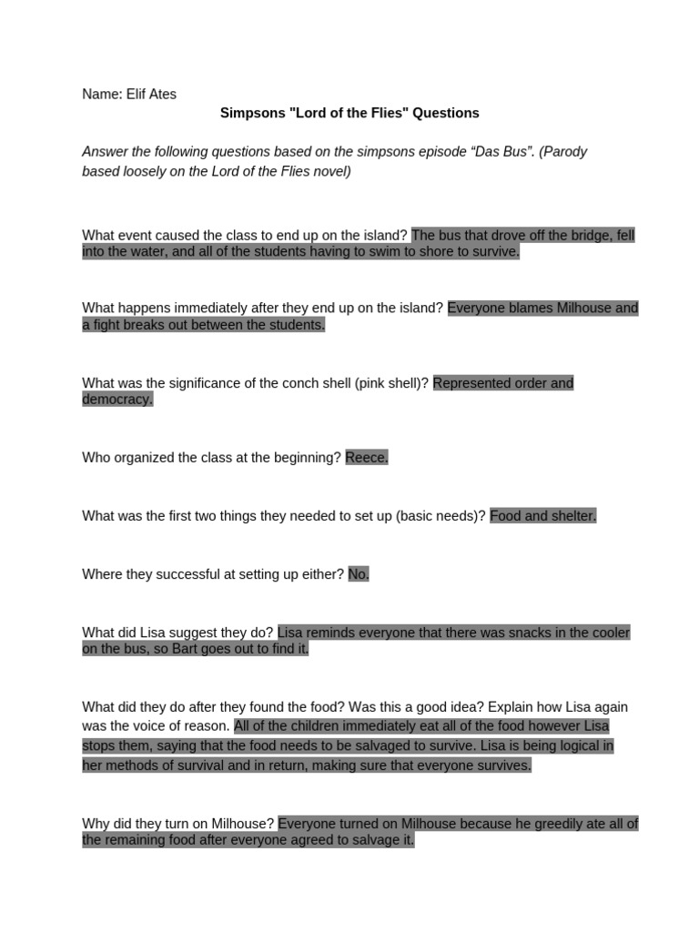 Simpsons - Das Bus Questions | PDF | The Simpsons Episodes | Television ...