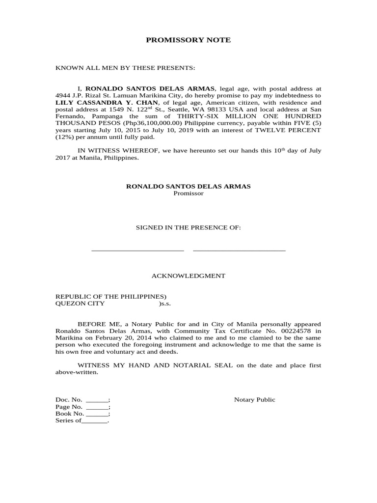 Promissory-Note | PDF | Affidavit | Practice Of Law