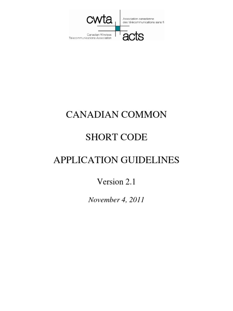 Canadian Common Short Code Application Guidelines PDF Short Message