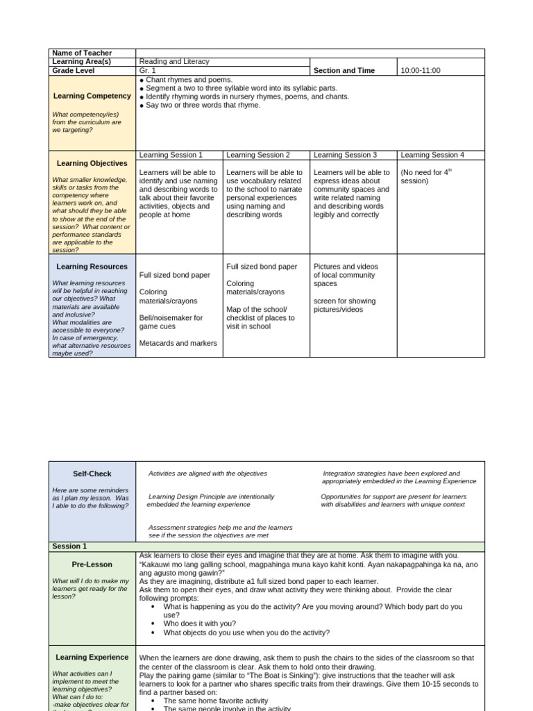 Sample Lesson Plan - 2026-2027 | PDF | Learning | Teachers
