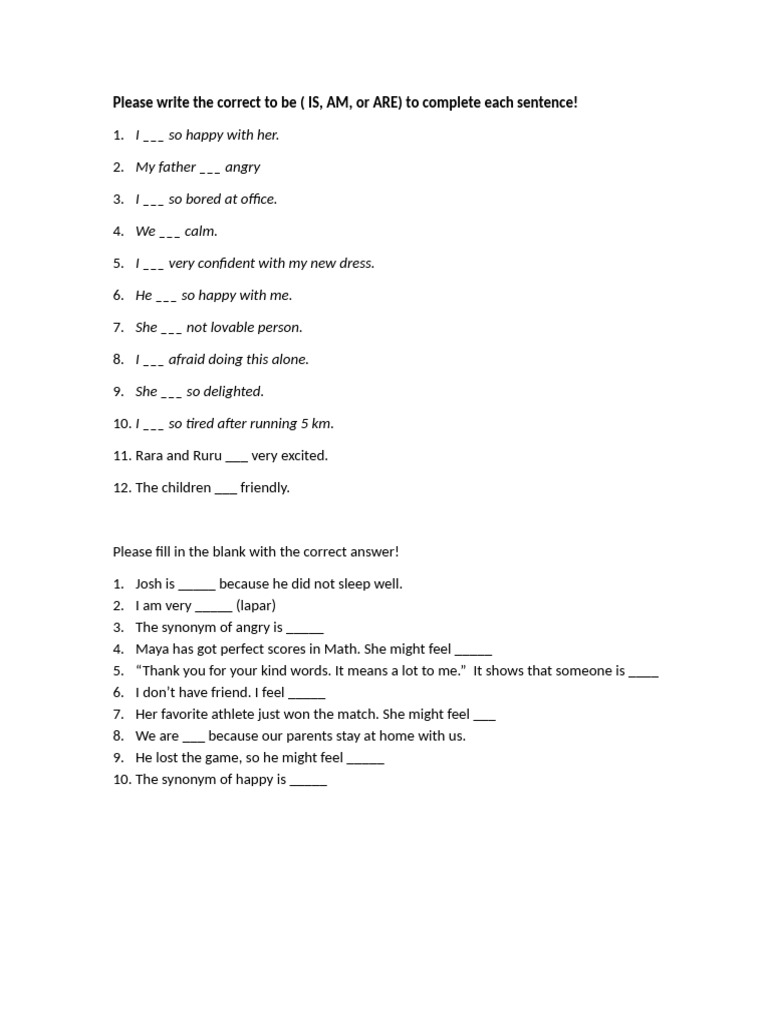 Please Write the Correct to Be | PDF