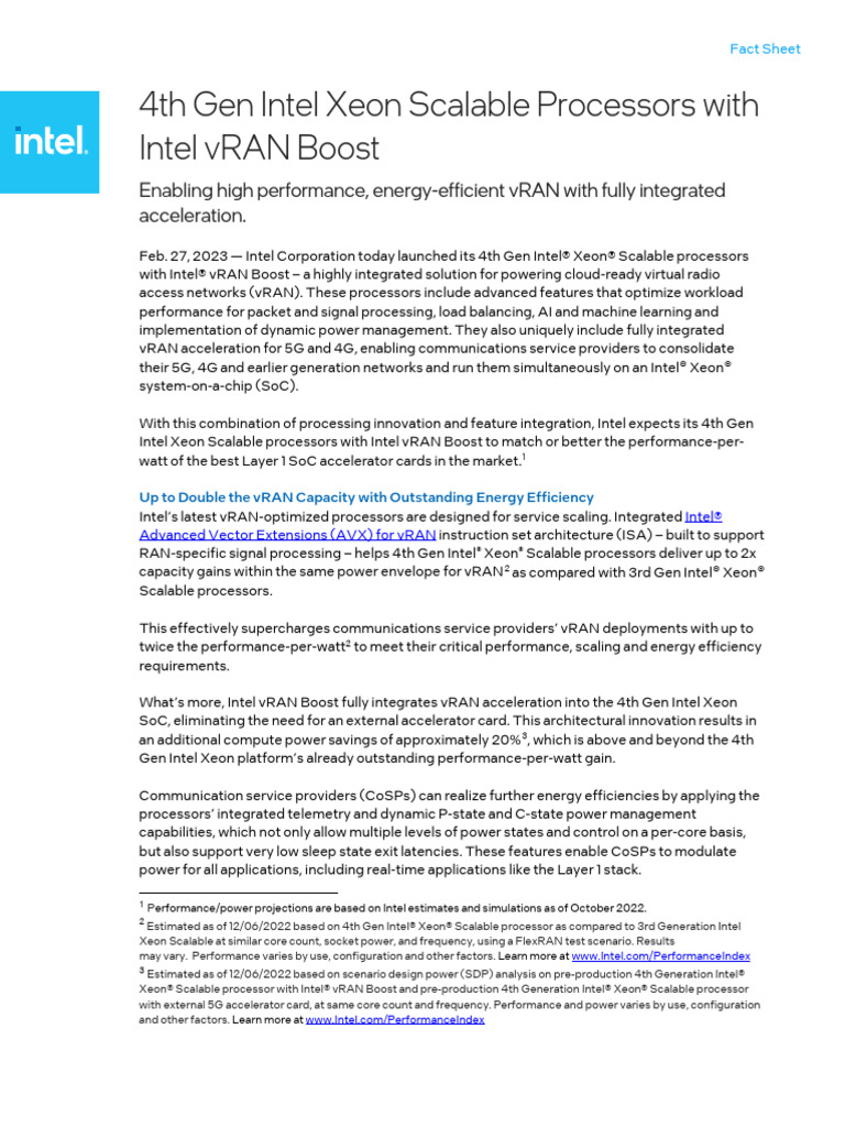 2023MWC VRAN Fact Sheet | PDF | Intel | Scalability