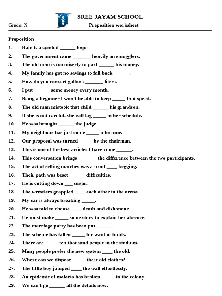 Preposition Worksheet | PDF