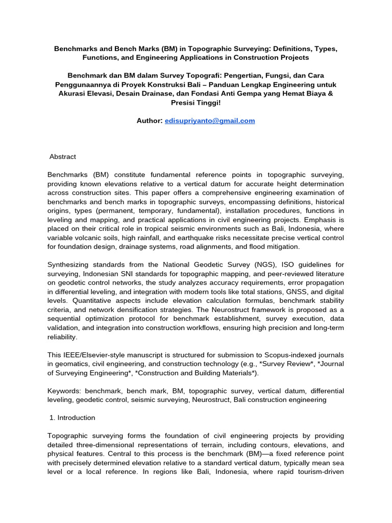 1016-Benchmarks and Bench Marks (BM) in Topographic Surveying ...
