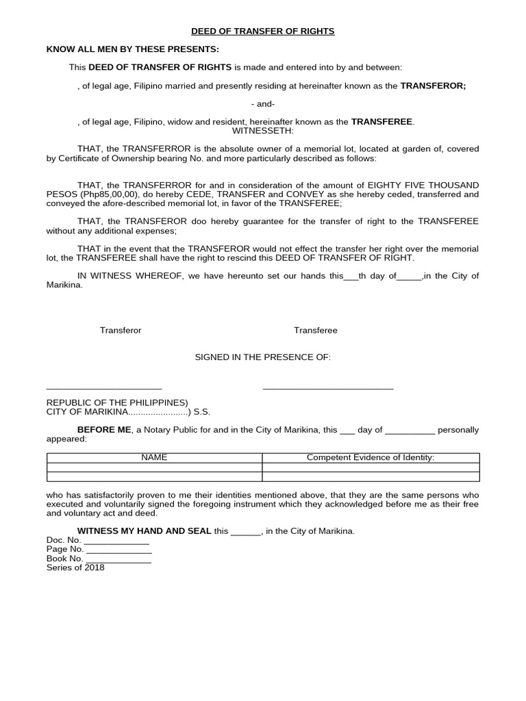 Deed of Transfer of Rights | PDF