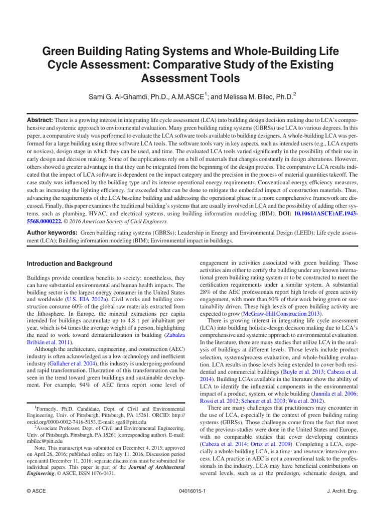 Green Building Rating Systems and Whole-Building Life Cycle Assessment ...