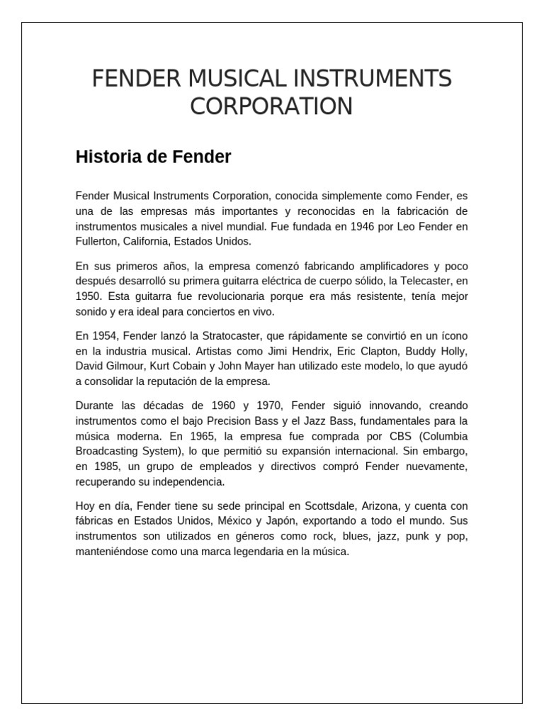 Fender Musical Instruments Corporation | PDF | Guitarras | Instrumentos ...