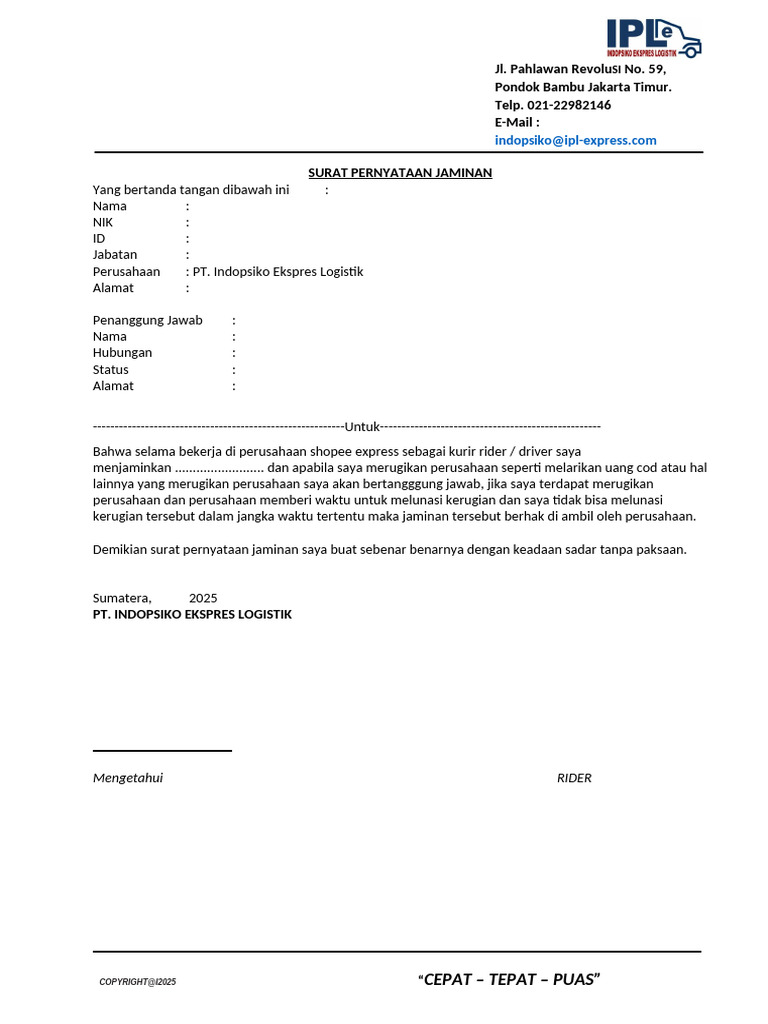 Surat Penjamin Ipl Fix | PDF