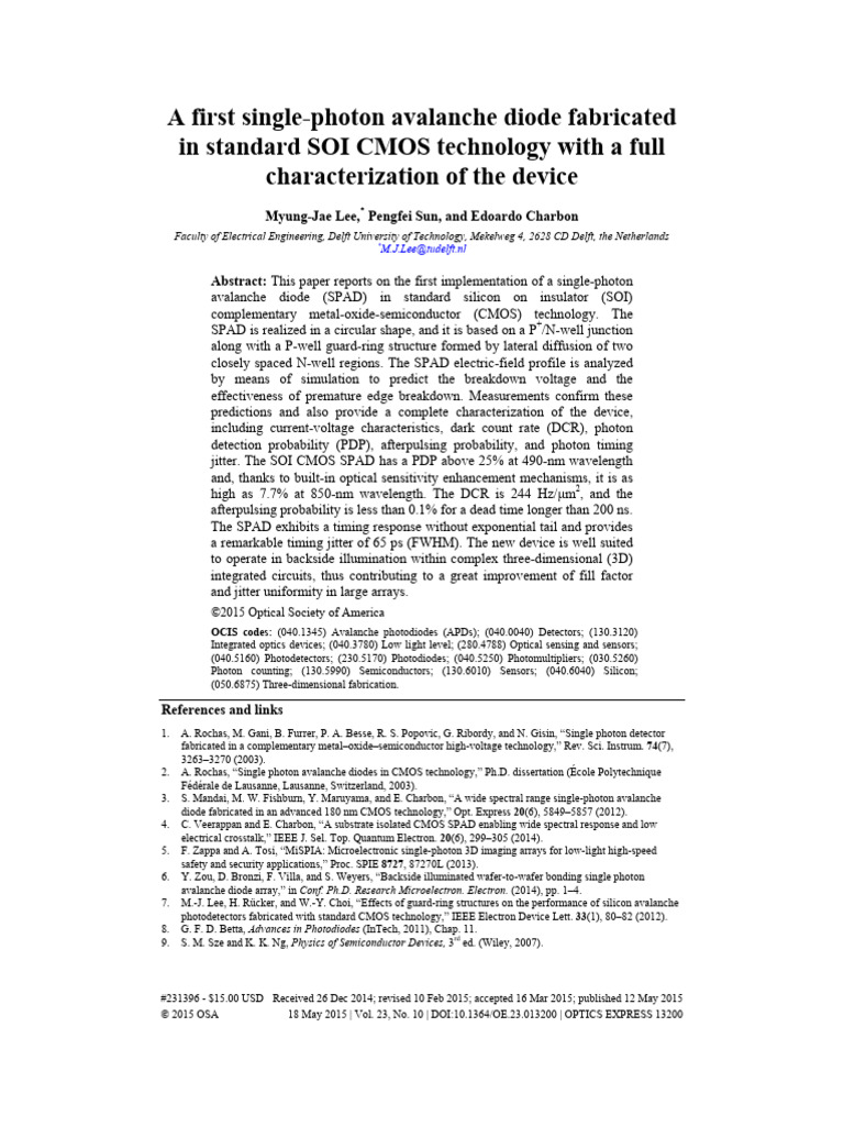 A First Single-photon Avalanche Diode Fabricated | PDF | Electrical ...