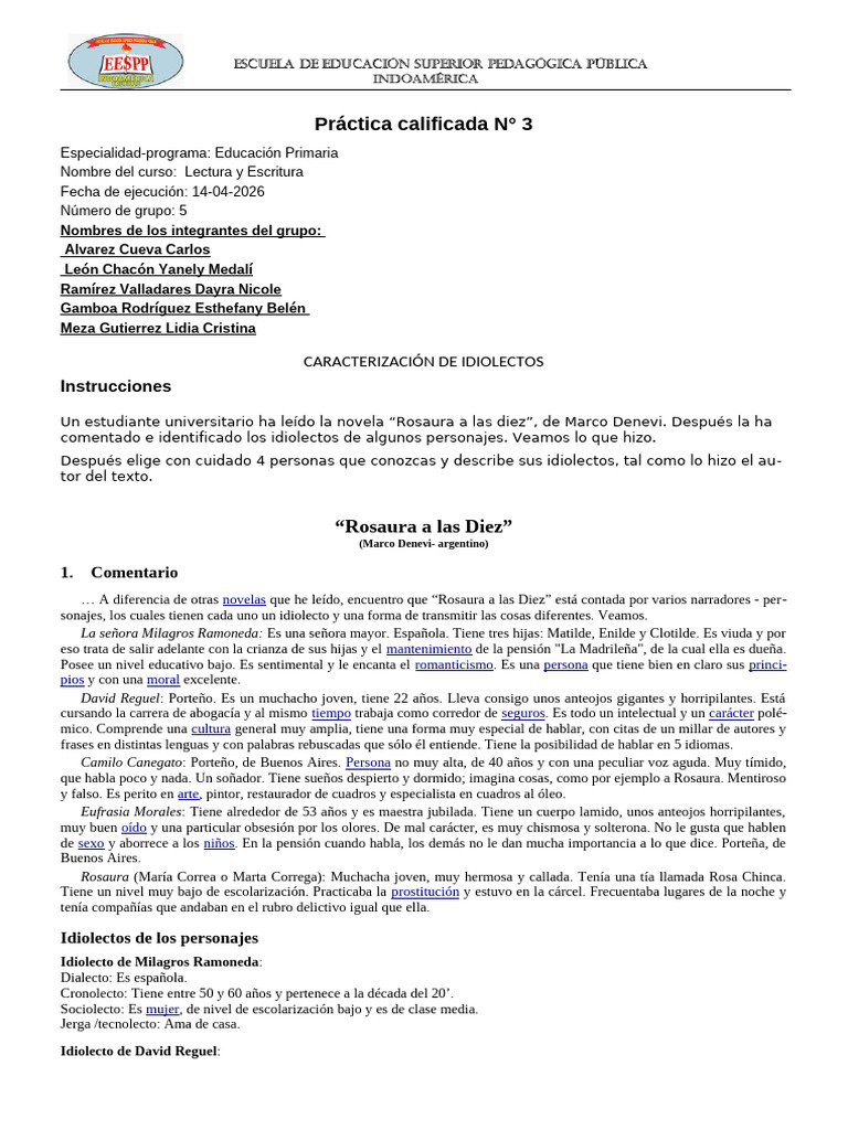 Práctica Calificada #3. Reconocimiento de Idiolectos Clase 14 04-2 ...