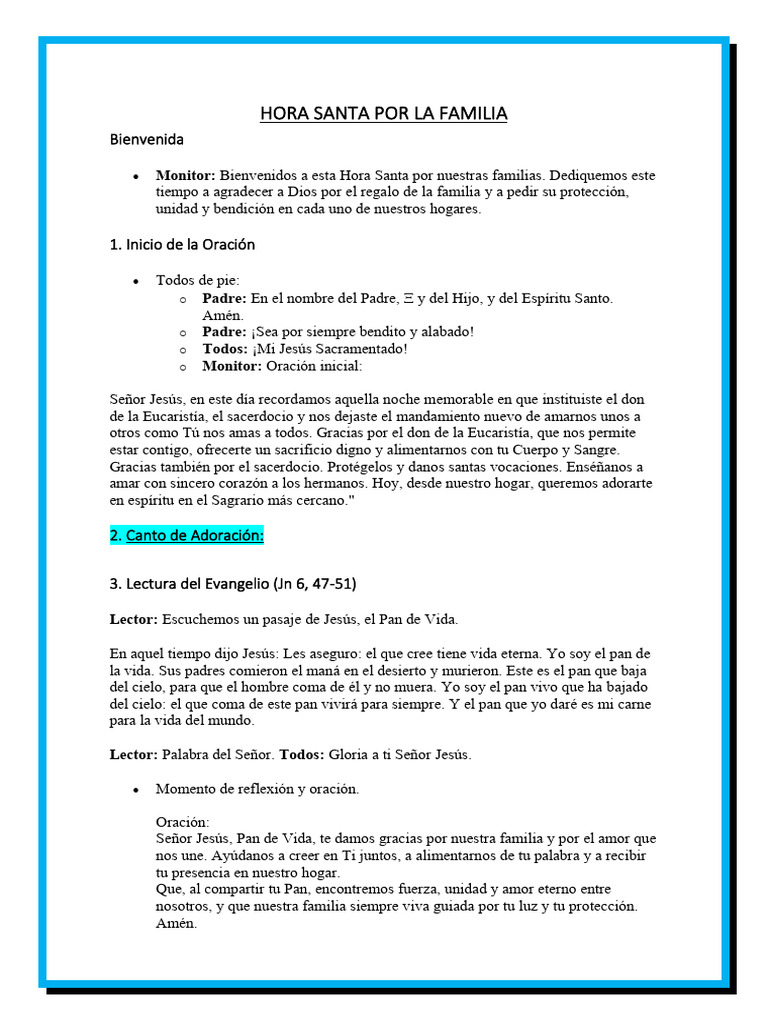 Hora Santa Por La Familia Actualizado | PDF | eucaristía