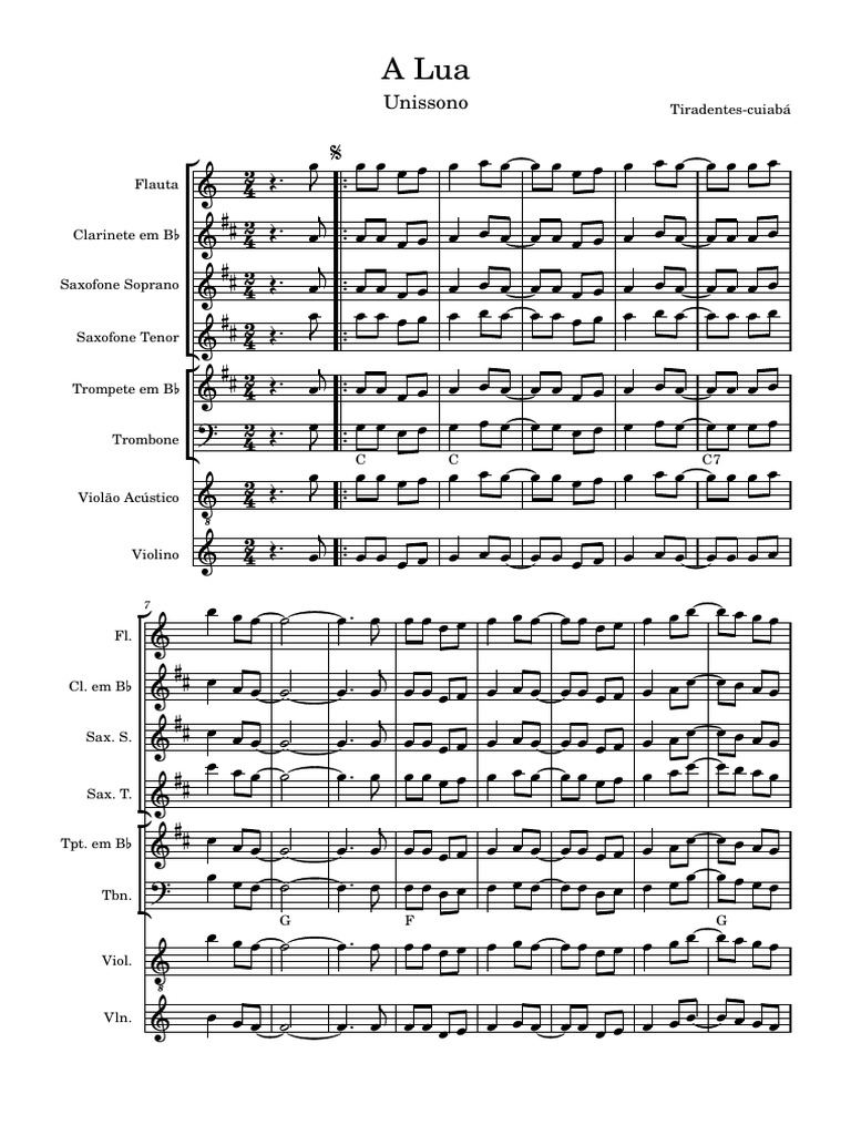 A Lua-Partitura e Partes | PDF | Popular Music | Saxophone